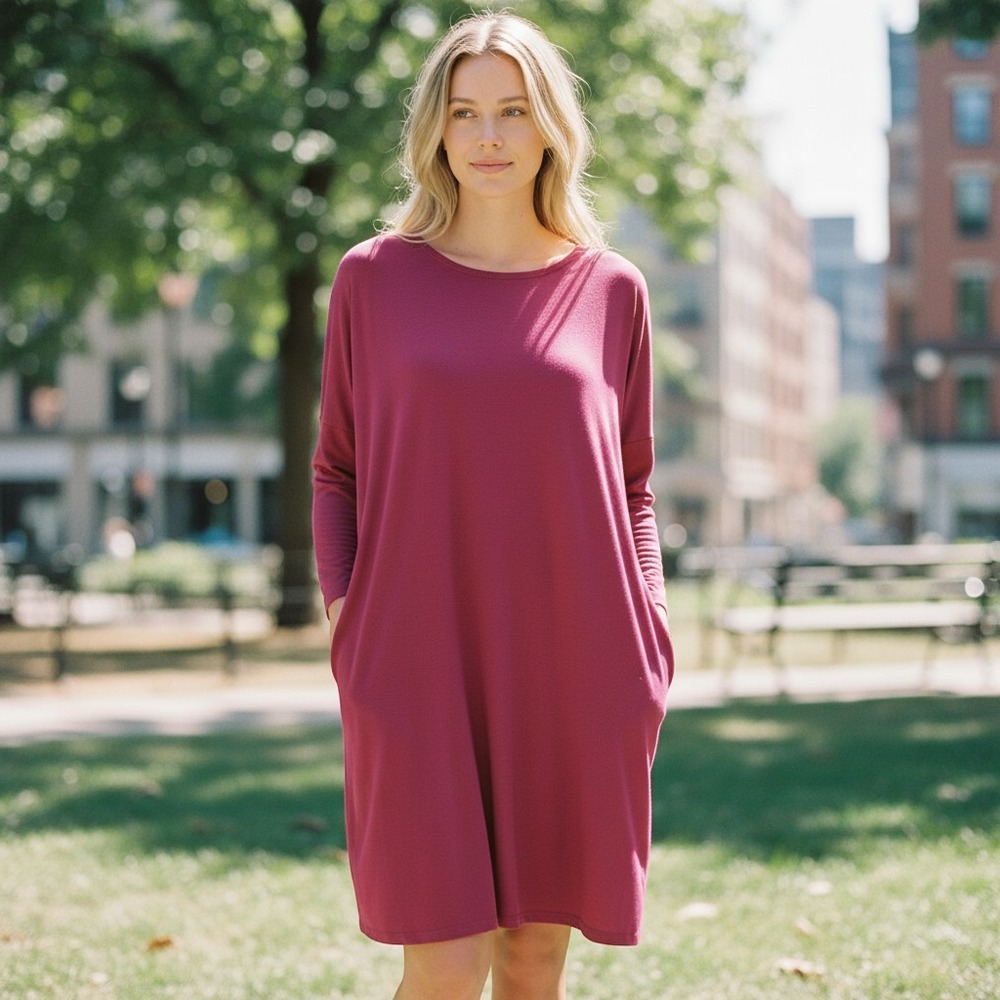 Eileen Fisher Dress Womens PS Petite Small Hibiscus Viscose Shift Draped Pockets